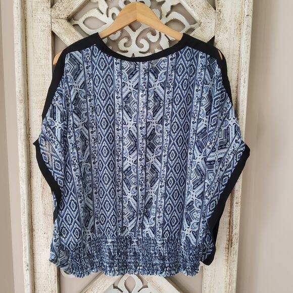 NY Collection Women's Cold Shoulder Dolman Cape Blouson Elastic Waist Top Blouse - Picture 9 of 9